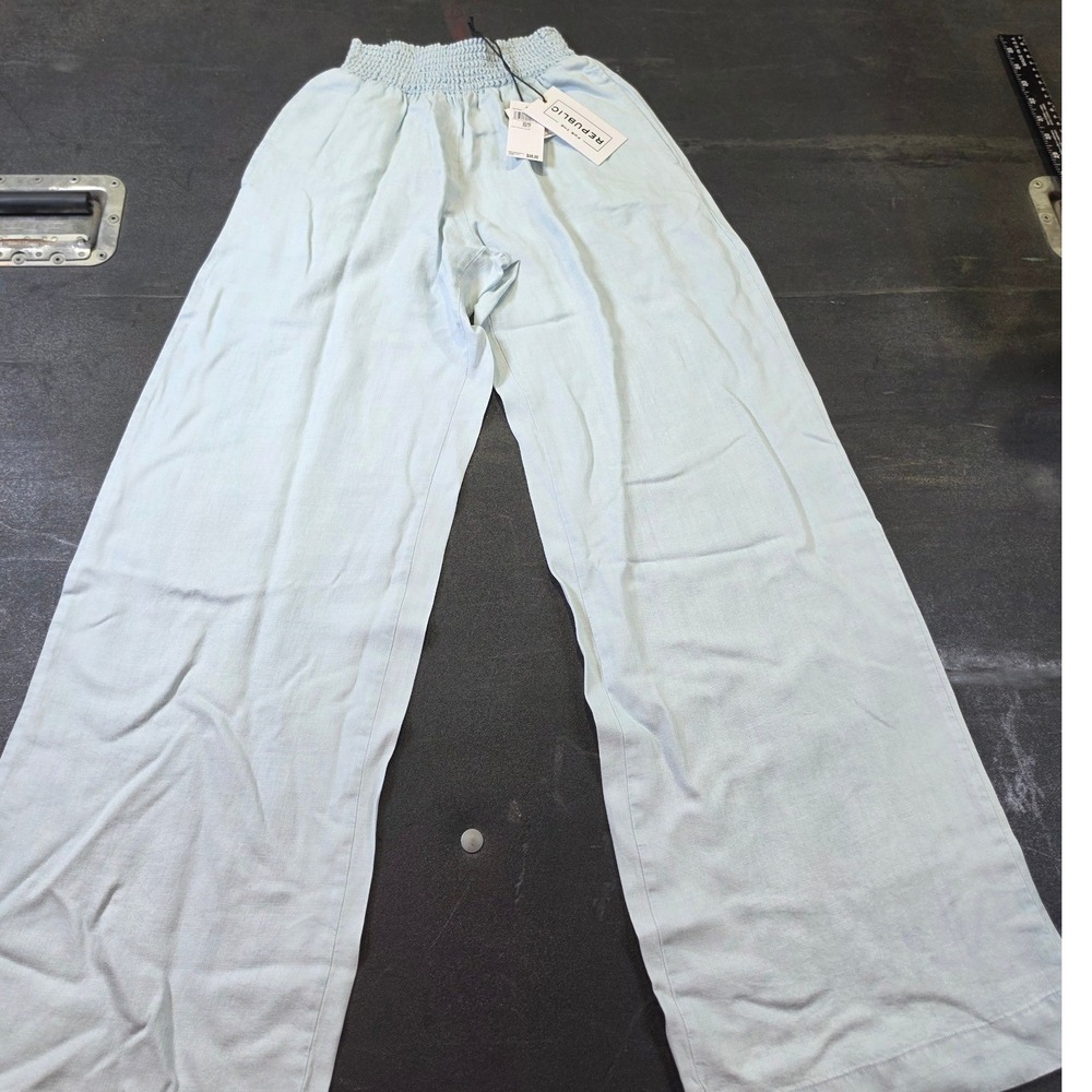 For The Republic Light Blue Smocked Waist Wide Leg Tencel Pants XS NEW